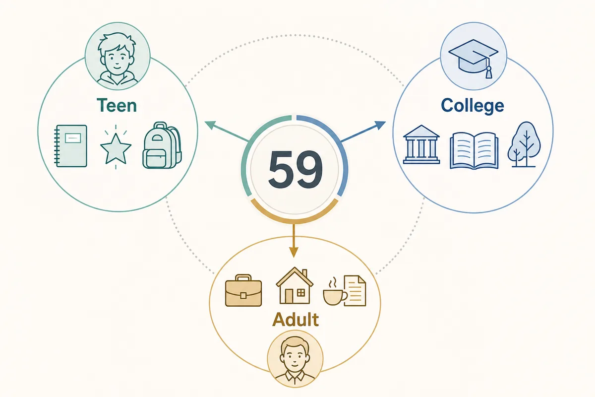 59 Rice Purity score context compared for teen, college, and adult readers