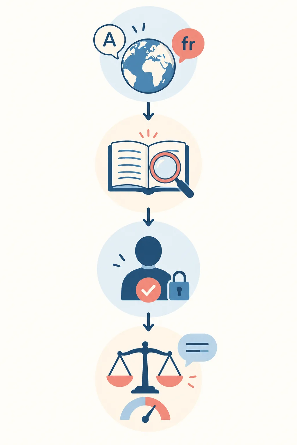 Four-step editorial diagram for reading, answering, and interpreting a French Rice Purity Test