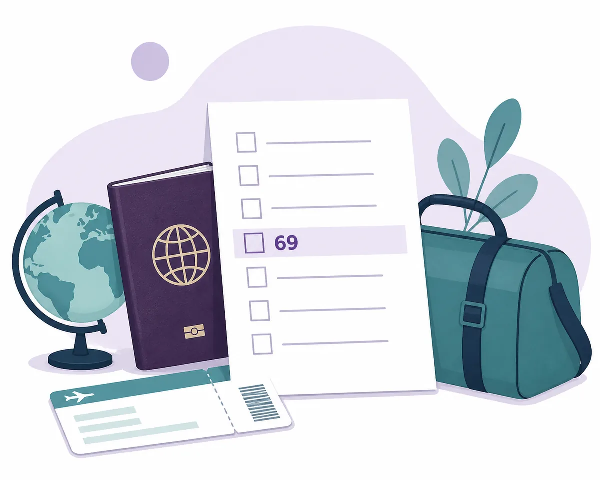 Rice Purity Test question 69 shown as a highlighted travel-related checklist item